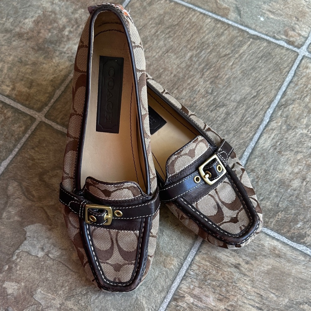 Coach Signature Brown Loafers with Buckle Detail